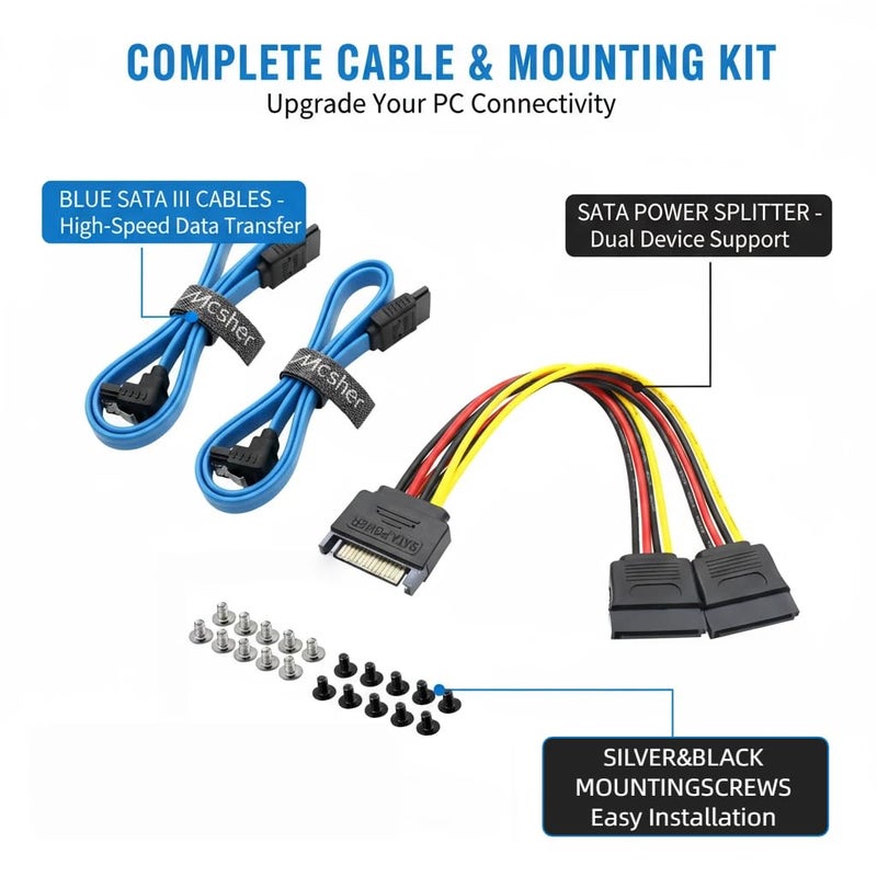 Mcsher 20" Inch 6Gbps SATA 3 Data Cable SATA Power Splitter Cord Mounting Screws Set/HDD SSD Hard Drive Connection Kit - Image 2